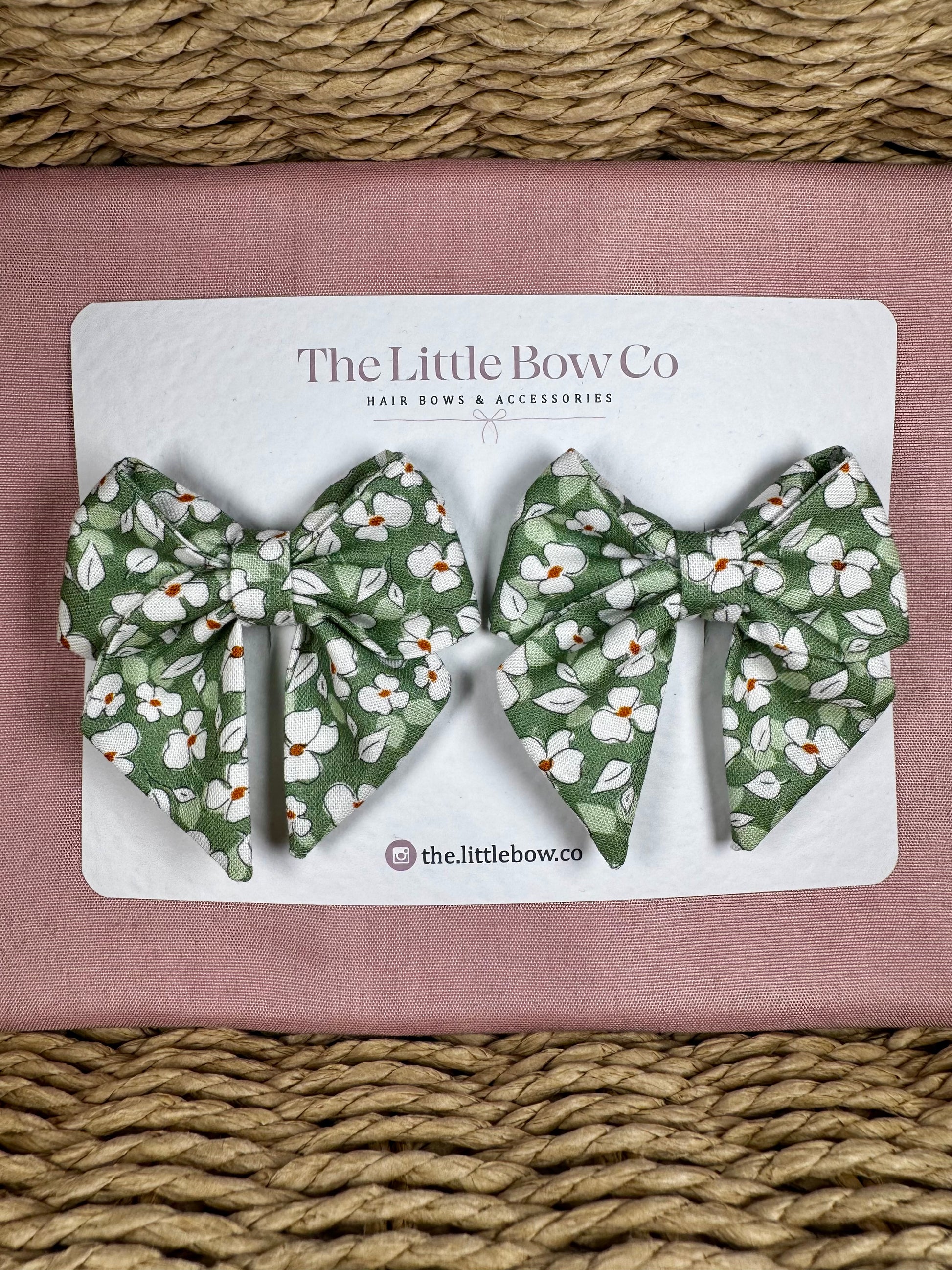 Green Floral Double Fabric Bows